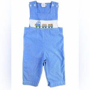 SILLY GOOSE Blue Corduroy Hand Smocked Train Longall - 18M